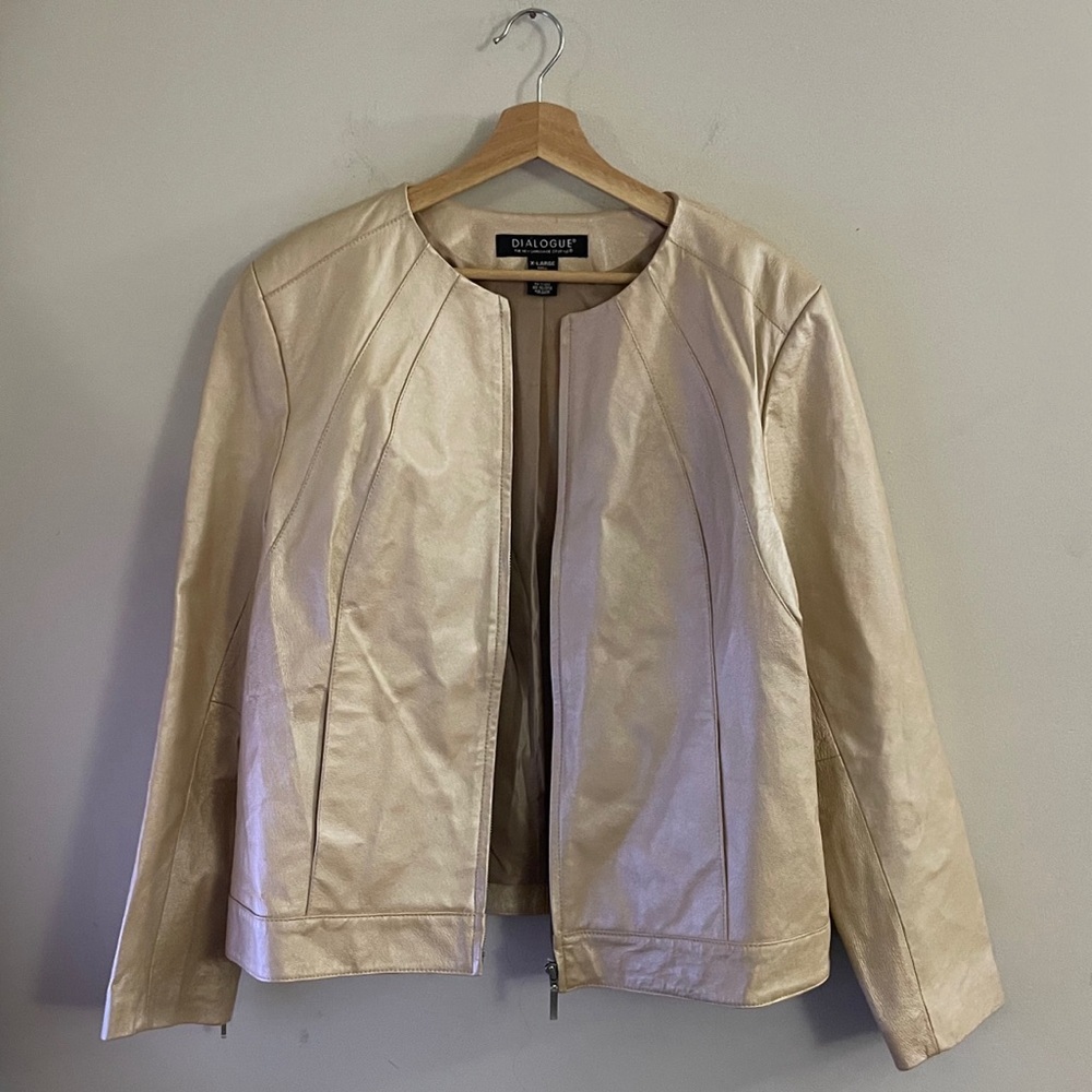 Dialogue Gold Women's Leather Jacket Chic Classic Work - Picture 2 of 11